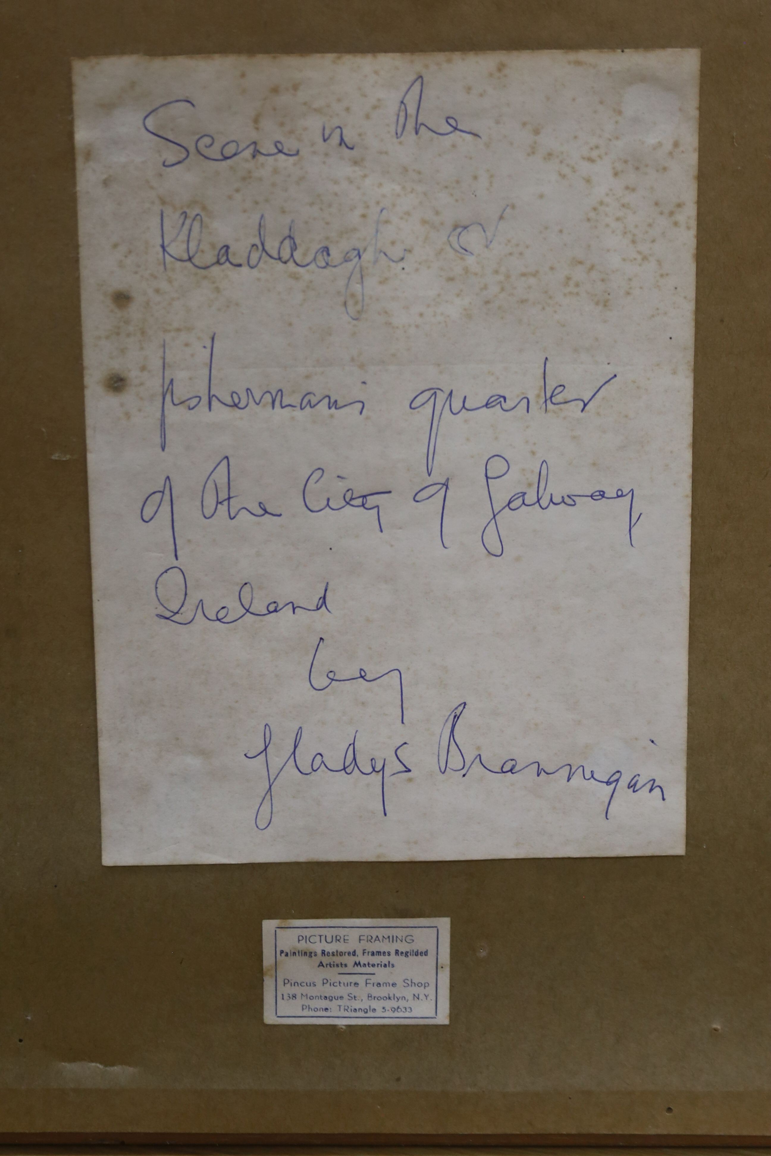 Gladys Brannigan (1882-1944), watercolour, 'Scene on the Kladdagh, Galway, Ireland', signed, 28 x 37cm
